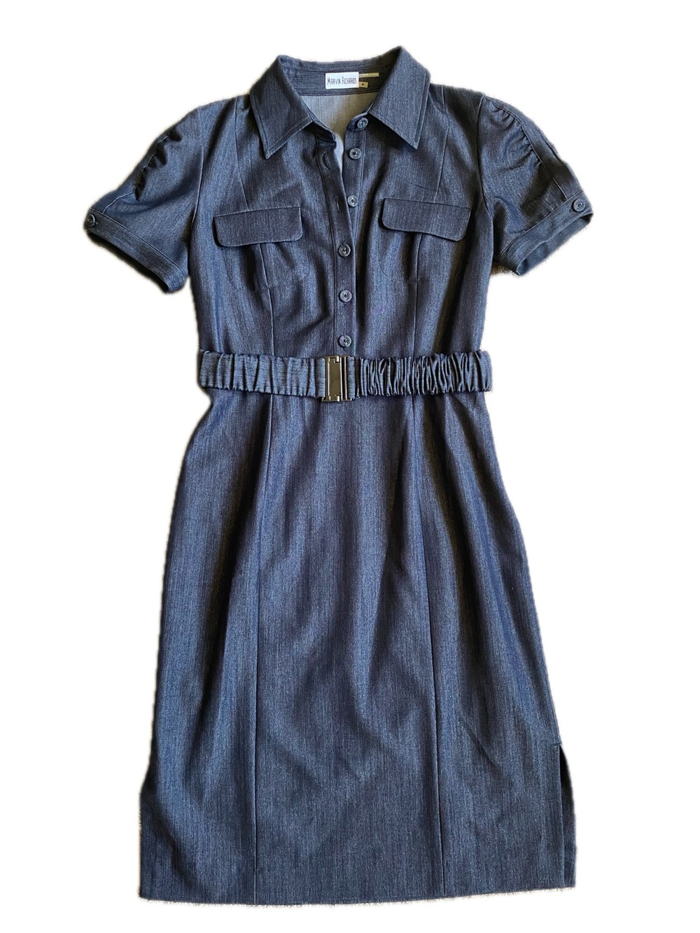 Marvin Richards Vintage Dark Wash Denim Tailored Midi Dress with Belt